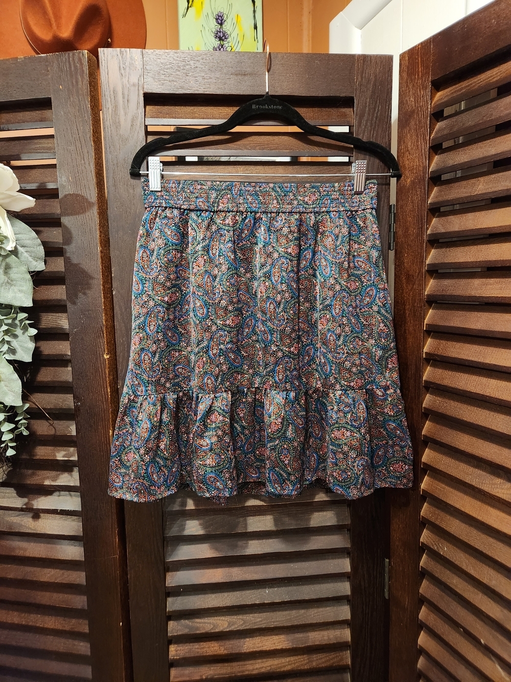 LOFT Paisley Tiered Skirt in Blue and Rust